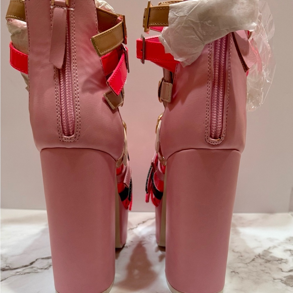 💕 Cape Robbin Pink Tan Platform Sandals Women’s Size 7.5 NWT Chunky Heels - Picture 4 of 6